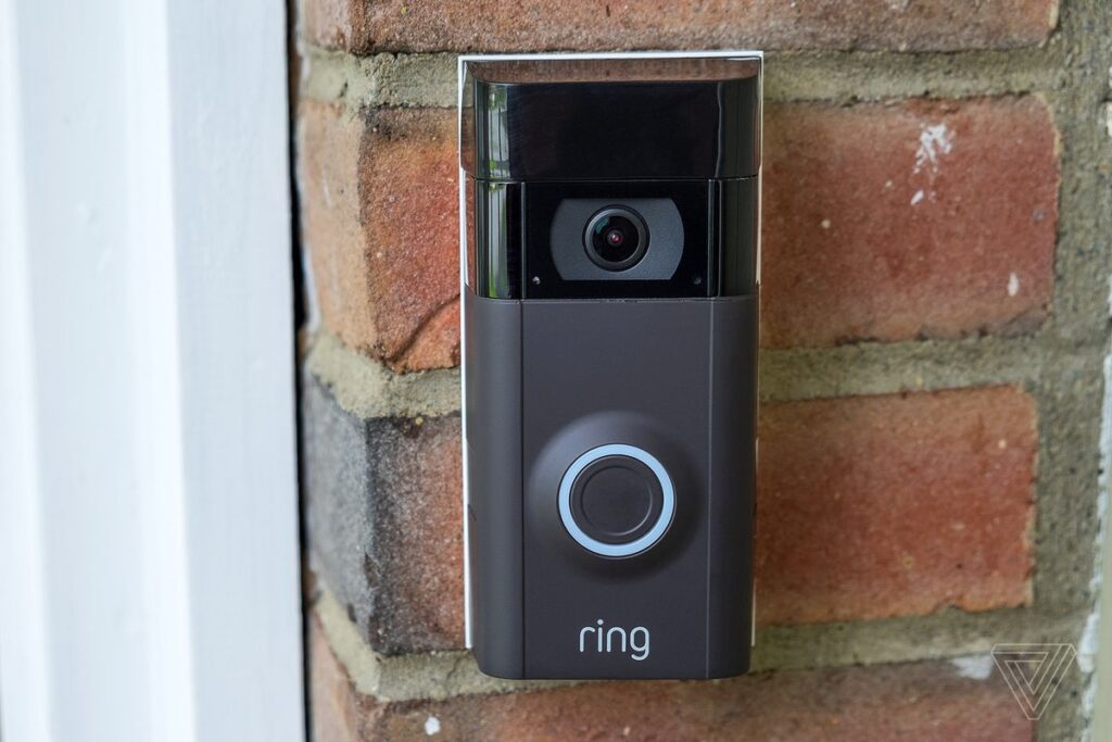 Close-up of newly installed Ring doorbell