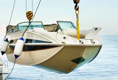 boat lifts up with crane