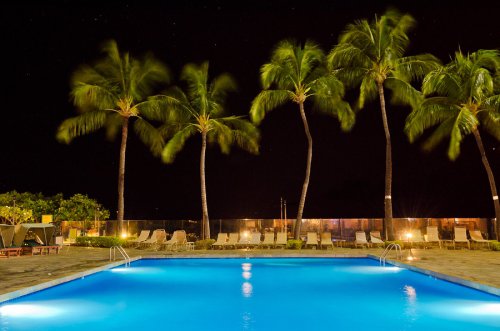 Swimming pool with the coconut trees