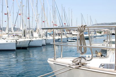 Boats are parked on the dock yard