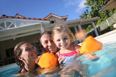 family in the pool