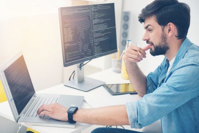 a man working on laptop