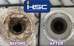 Before and after drain cleaning service in Largo, FL.