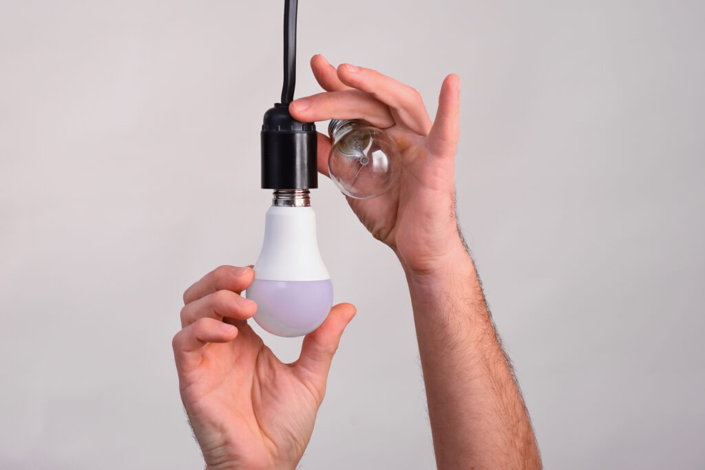 changing light bulb