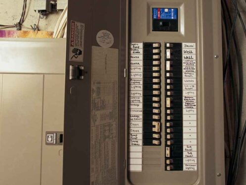 Home electrical panel with the door open