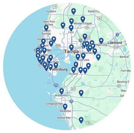 Service areas marked on a map